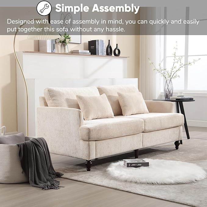 JOYBASE 70 inch Loveseat Sofa Mid-Century Modern Love Seat Couch with Wood Legs Upholstered Comfy Sofa for Living Room Apartment Office Bedroom (Beige Chenille)