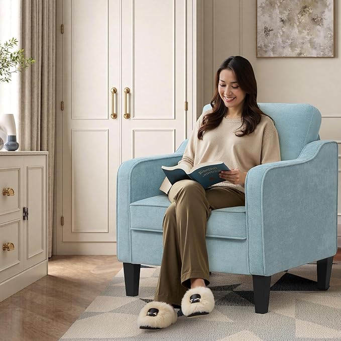 Accent Chair for Living Room Mid Century Modern Reading Chair for Bedroom Upholstered Armchair with Side Pockets Comfy Single Sofa Side Chair for Office Apartment Small Room Teal Green