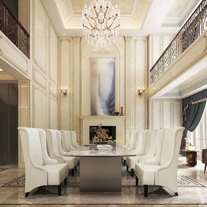 23.03 Wide Faux Leather High Back Accent Chair Comfy High Wingback Chair Living Room Chair with Soft Padded Wooden Legs Modern Side Chair for Living Room Bedroom White ZM246