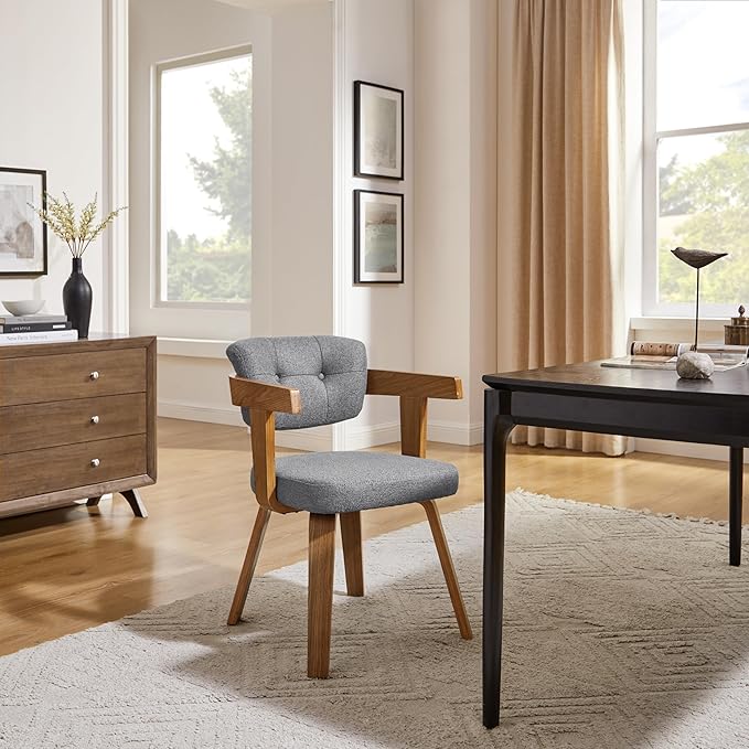 Art Leon Mid Century Modern Dining Chairs - Set of 2 Comfy Fabric Upholstered Dining Chairs Home Office Chair No Wheels Accent Arm Chair with Wood Legs for Kitchen Living Room Bedroom Gray/Walnut