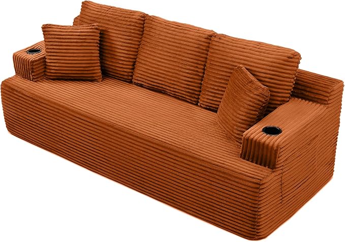 86 Small Cloud Loveseat Sofa in a Box Comfy Corduroy 2-Seater Boneless Couch Modern Deep Seat Sofa for Small Spaces Living Room &amp Apartment No Assembly Required (Orange 86 inch) | Memory Foa