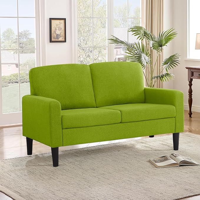Flesser Loveseat Sofa 53 Green Small Couch for Small Sapces 2 Seater Love Seat Comfy Linen Fabric Office CouchAll-Wood Couches for Bedroom Dorm Apartment with High Legs