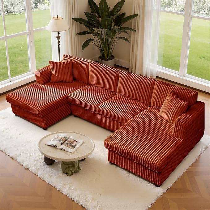 123 U-Shaped Modular sectional Sofa Two L-Shape Chaise with 2 Cloud Couch sectional with Two Pillows couches for Living Room (Darkbrown)