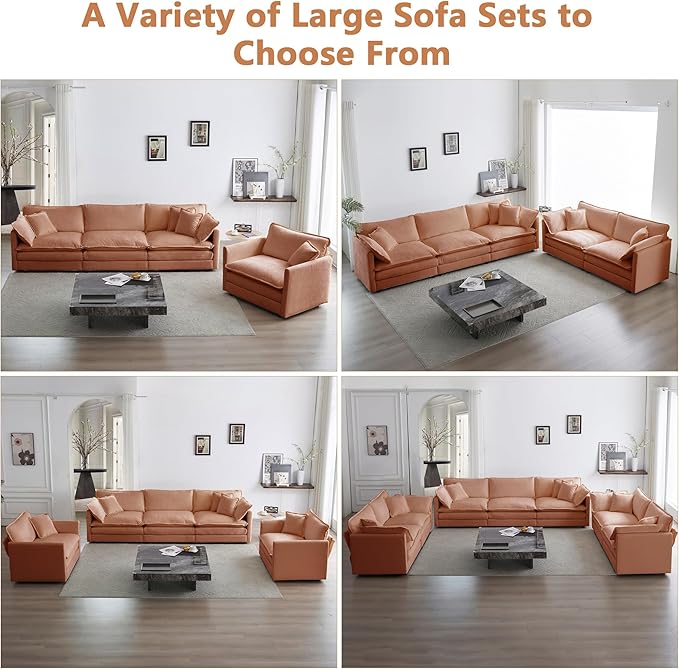 mikibama Chenille Upholstered Couches Ottoman for Modular Sectional Sofa Orange
