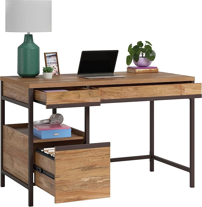 Sauder Manhattan Gate Single Pedestal Desk Sindoori Mango