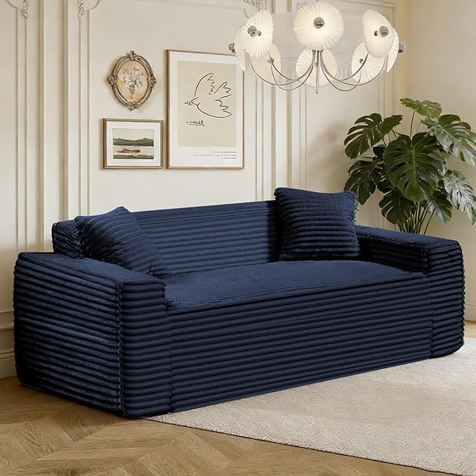 75 Cloud Loveseat Sofa 26 Deep Seat Boneless Couches for Living Room Modern 3 Seater Sofa with Throw Pillows Corduroy Compression Sofa in Box No Assembly Couch for Bedroom Dorm Dark Blue