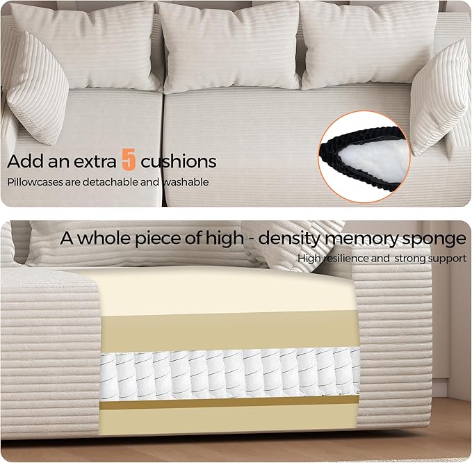 108Modern Sectional SofaModular Convertible L-Shape SofasUpholstered Couches with Deep SeatPet-Friendly Sponge Sofa for Living Room BedroomSofa bed for small space (Beige Left facing chaise)