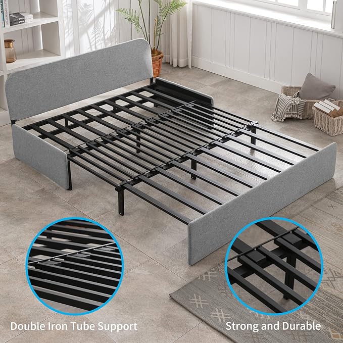 Mjkone 62 Width Pull Out Sleeper Sofa Bed Queen Size 2-in-1 Modern Convertible Linen Sofa Sleeper Pull Out Couch Bed with Cushions &amp Throw Pillows for Living Room Home Office Small Place Light