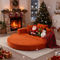 67'' Circular Convertible Compressed Sofa Bed Orange Corduroy Floor Lounge Round Boneless Couch Loveseat Sleeper Sofa Couch with 3 Cushions No Assembly for Apartment Bedroom (Orange 67)