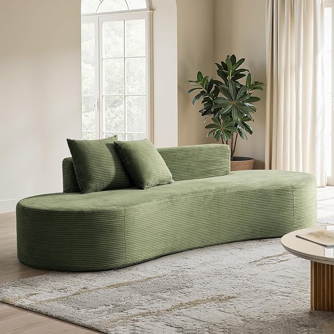 HULALA HOME 94.5 Curved Boneless Couch with Two Pillows Oversized 3 Seater Compressed Foam Sofa with Deep Seat Modern Cloud Couch for Living Room No Assembly Required Green