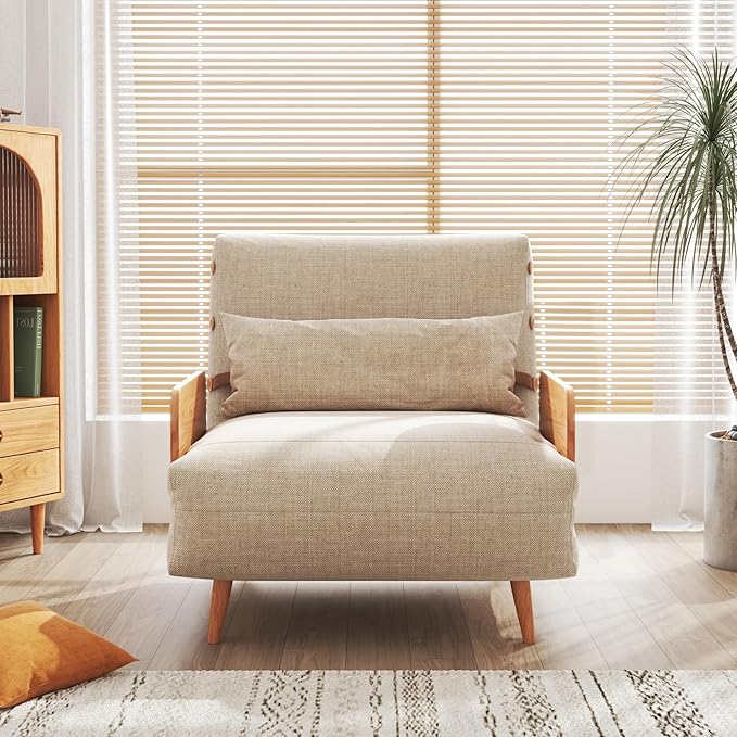 JASIWAY Modern Sofa Bed 3 in 1 Sleeper Chair Bed Futon Sofa Bed Chaise Lounge Chair for Living Room Bedroom Office Solid Wood Leg 76.4 D x 27.6 W