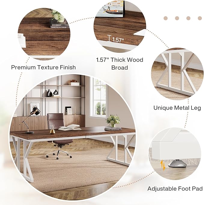 Tribesigns 78.74-Inch Large Executive Desk Industrial Home Office Computer Desk Simple Long Writing Study Table Business Furniture (Rustic Brown/White)