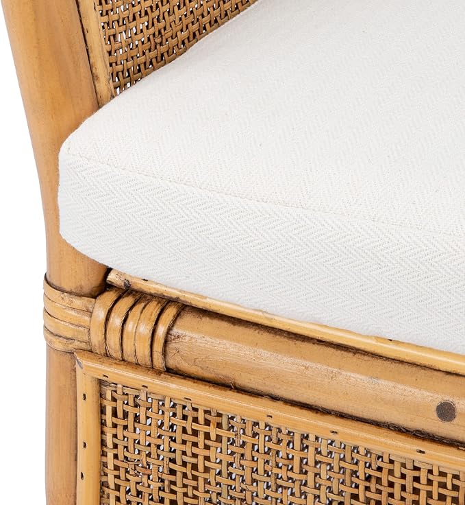 SAFAVIEH Home Collection Jessica Honey Brown Wash Rattan Accent Chair with White Cushion