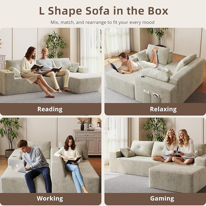 109 Boneless Couches for Living Room Modular Sectional Sofa with Oversized Chaise L-Shape Cloud Couch with Deep Seat (Beige Right Facing Chaise)