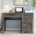Farmhouse Executive Desk with Drawers Wood Computer Desk with Ample File Drawer Rustic Home Office Desk with Storage for Bedroom Living Room Dark Oak