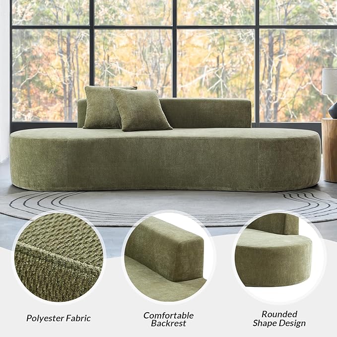 94.5 Boneless Sofa with 2 Pillows 3 Seater Compressed Foam Sofa with Half Moon Design &amp Deep Seat No Assembly Required Modern Cloud Couch for Living Room Olive