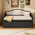 Twin Daybed with Trundle Twin Size Daybed with 2 Storage Drawers Wooden Sofa Bed with Upholstered Button Tufted Backrest for Living Room Bedroom Guest RoomBlack