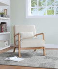 Wooden Accent Arm Chair Mid Century Armchair Comfy Modern Corduroy Accent Chair Boho Arm Chair with Pillow for Bedroom Lounge Living Room (Beige)