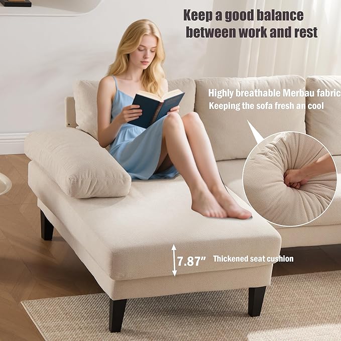 112 U-Shaped Sectional Sofa Couch with Double Chaise - 4-Seat Modular Living Room Furniture Linen Upholstered Design for Apartments/Reception Rooms (Beige)