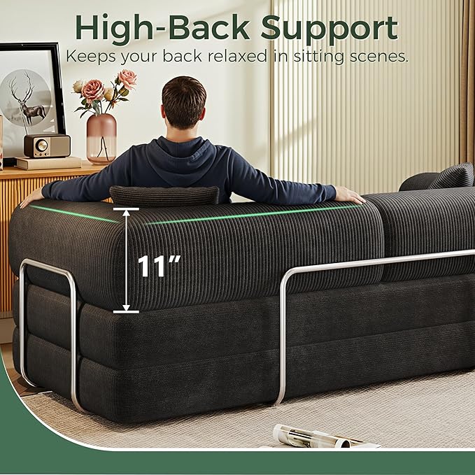 78.5'' Convertible Folding Sofa Bed – 4-in-1 Modular Floor Couch Corduroy Small Cloud Couch Compressed Foldable Sleeper Sofa King Size Futon for Bedroom Guest Room (Black-02)