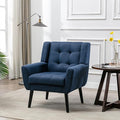 SSLine Linen Accent Arm ChairMid-Century Modern Upholstered Wingback Single Sofa Armchair Club Chair with Solid Wood Legs Thick Cushion for BedroomReadingLiving Room Chair (Blue)
