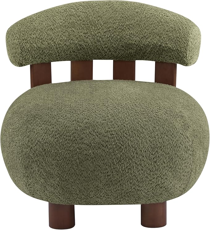 Christopher Knight Home Elvina Boucle Fabric Accent Chair Solid Wood Single Lounge Sofa Bedroom Comfy Reading Chair for Modern Minimalist Style Living Room/Home Office Olive Green