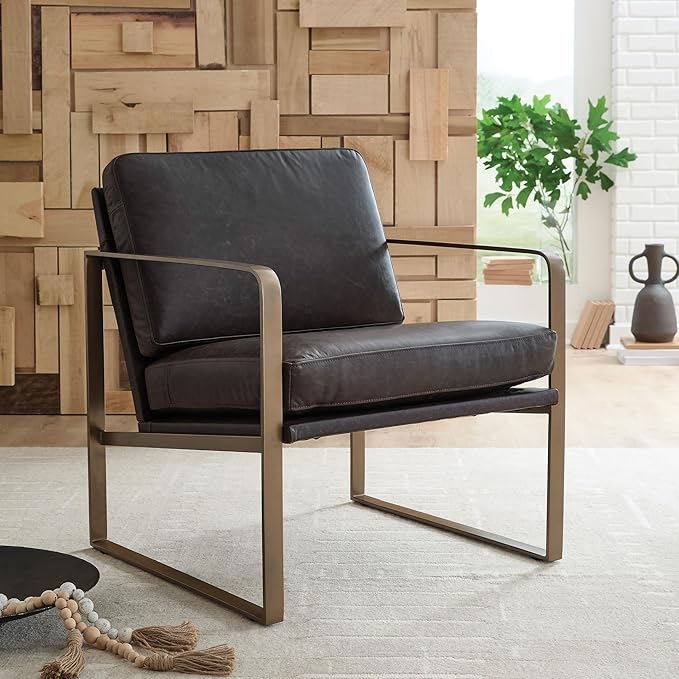 Signature Design by Ashley Bradett Modern Leather Upholstered Accent Chair with Metal Frame Dark Brown &amp Metallic