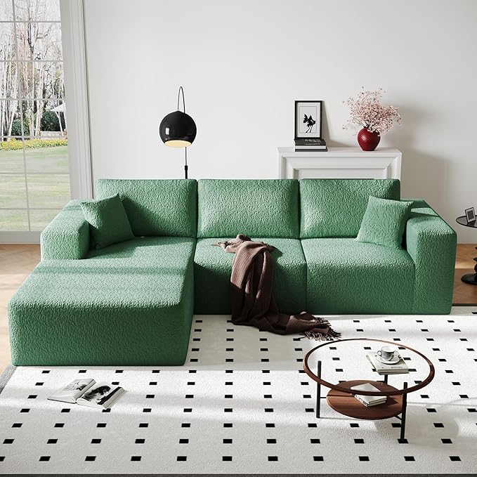 108 Cloud Modular Sectional Couch with L-Shape Chaise Modern Sectional Sofa with Deep Seat Couch Ultra Soft Knit Fabric Couches for Living Room No Assembly Required Left Facing Chaise (Green)