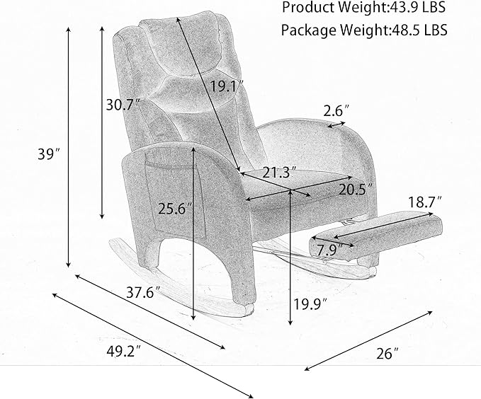 Rocking Chair with Foot Rest Nursery Glider Teddy Gliding Rocking Chair with Retractable Footrest Rubber Wood Legs Side Pocket High Back &amp Wide Seat Nursing Chair for Living Room (Drak Gray)