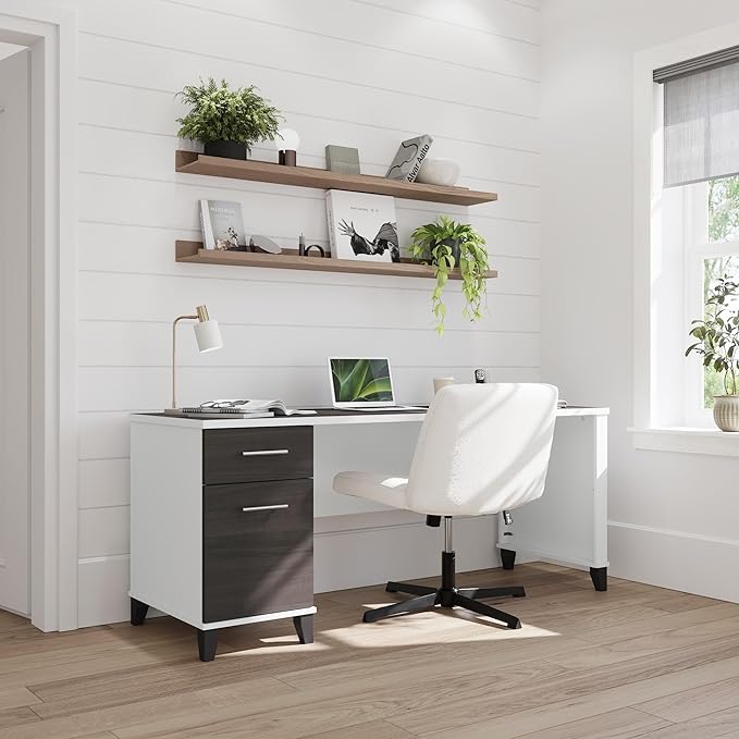 Bush Home 72-inch Home Office Desk with Drawers Large Computer Table for Personal Workspace Somerset Collection White and Storm Gray