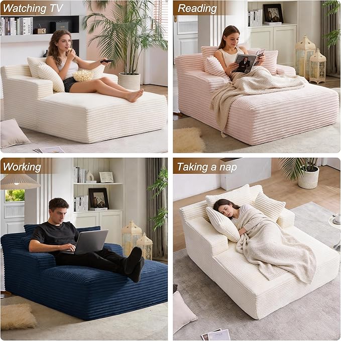 Avenix 66 Oversized Boneless Chaise Lounge Chair IndoorCorduroy Comfy Oversized Reading Chair Boneless Couch Bed ChairNo Assembly RequiredBeige