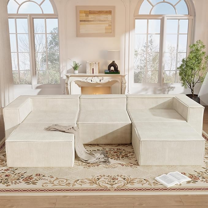 DONICK Premium Modern Modular Sectional Comfy Cloud Couch Corduroy Sofa with Deep Seat Upholstered Couches DIY Combination No Assembly Required for Living Room Bedroom Beige Armless