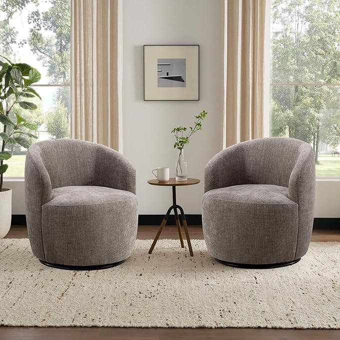 Swivel Accent Chair360 Degree Chenille Small Swivel Barrel ChairUpholstered Comfy Arm ChairModern Round Swivel Bucket ChairSingle Sofa Chair for Living RoomBedroomNursery(Grey)