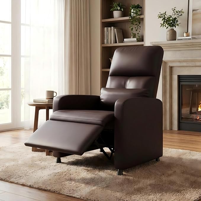 Power Recliner Chair Electric Recliner with Memory Function &amp USB Port Overstuffed PU Leather Living Room Chair with Side Pockets Ergonomic Home Theater Seating Brown