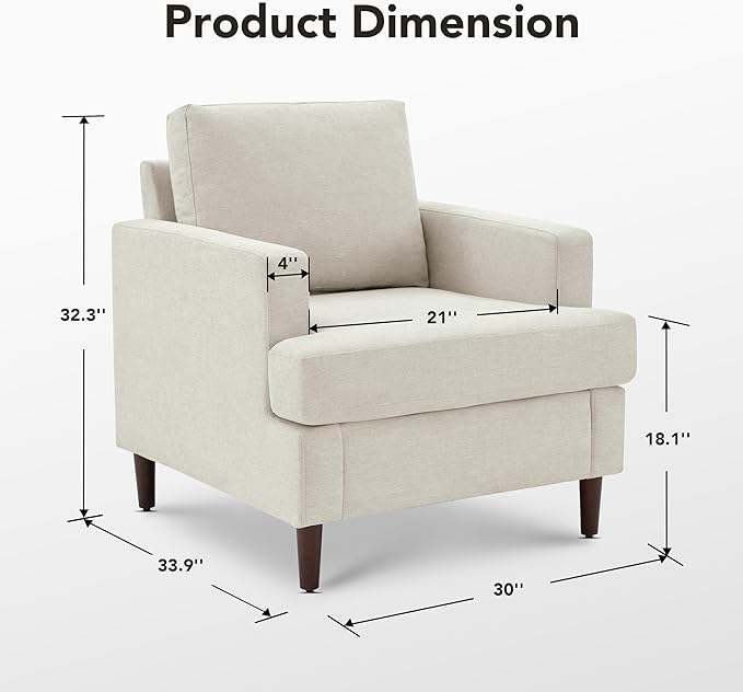Mid-Century Accent ChairModern Linen Fabric Armchair for Living RoomComfy Upholstered Reading Accent Chairs for BedroomSingle Sofa Chair with Wood Legs (Beige 1 Pack)