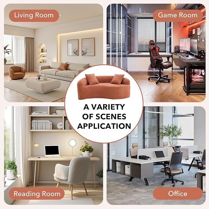 67 Modular Sectional Loveseat Sofa Chenille Upholstered Cloud Couch with S-Shaped Cushion Boneless Couch Sleeper Deep Seat Sofa with Throw Pillows for Living Room (Coral) | Chenille Comfortable