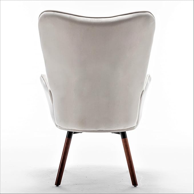 Chic Accent Arm Chairs for Living Room Bedroom or Home Office Button-Tufted Midcentury Armchair with Wingback Design and Splayed Legs Ivory