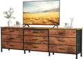 DUMOS TV Stands for Living Room Furniture with 9 Fabric Drawers Long Entertainment Center Up to 75 Inch TV Media Console Table with Storage for Bedroom Adjustable Feet Rust.