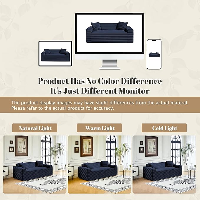 75 Cloud Loveseat Sofa 26 Deep Seat Boneless Couches for Living Room Modern 3 Seater Sofa with Throw Pillows Corduroy Compression Sofa in Box No Assembly Couch for Bedroom Dorm Dark Blue