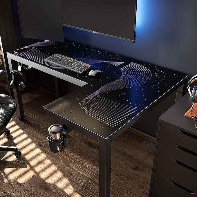EUREKA ERGONOMIC GTG L Shaped Gaming Desk with LED Glass Right Side