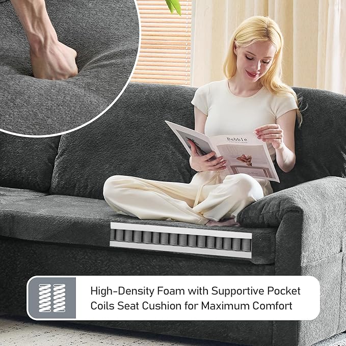 VINGLI Convertible Sofa Bed Couches for Living Room Sleeper Sofa with Pull Out Couch Bed Cloud-Like Plush Fleece U-Shape Sectional Couch with Storage Chaise USB Charging Side Pockets