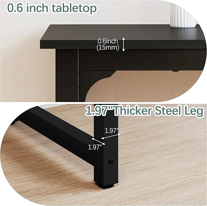 NSdirectModern Computer Desk 63 inch Large Office Desk Writing Study Table for Home Office Desk Workstation Wide Metal Sturdy Frame Thicker Steel Legs Black.