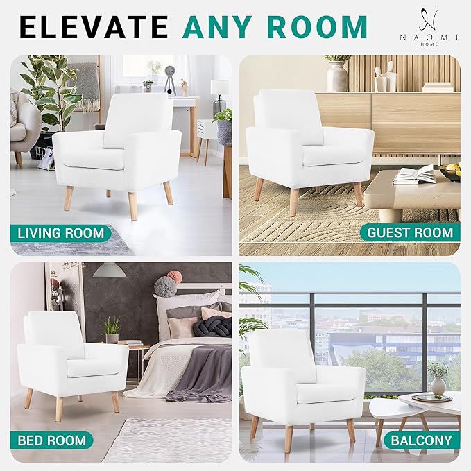 Naomi Home Frida Modern Accent Chair with Plush Fabric Ergonomic Indoor Lounge Chair Comfy Arm Chair for Bedroom &amp Living Room Chairs with Oak Legs and Thick Cushioning