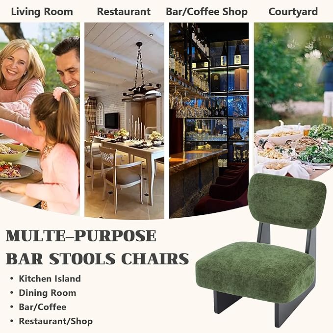 Green Accent Chair Set of 2 for Small Spaces Armless Accent Chair for Bedroom Side Chairs &amp Comfy Chairs for Living Room Wood Base Comfy Cushion Bedroom Office (Black+Green)