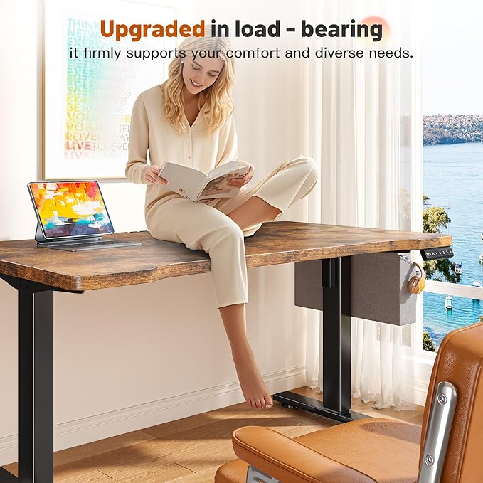 EnHomee Gaming Desk with LED LightsComputer Desk Adjustable Electric Standing Height Office Desk with 3 Memory PresetStorage Side Pocket and Cable ManagementRustic Brown48 x 24 Inch