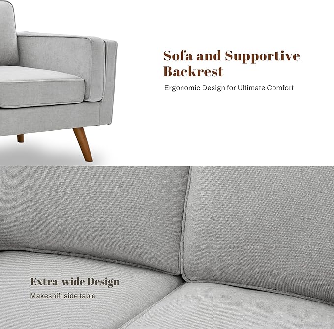 Kingfun Modern Accent Chair Set of 2 Living Room Chairs Chenille Reading Armchair Mid Century with Dual-Layer Armrests Solid Wood Frame Easy Assembly for Small Spaces Light Gray