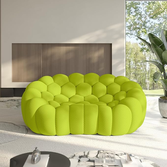 79.53'' Modern Bubble Sofa Love Seat Curved Couch Breathable Mesh Lazy Floor Sofa 3D Honeycomb Shape Bubble Couches for Living Room Office Apartment Small Space Fluorescent Green 2 Seater