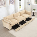 Aoowow Modular Sectional Sofa with Pullout Storage Seat 112.6” Chenille Comfy 3-Seat Sofa Couch Upholstered Deep Seat Couches with Armrests for Living Room Apartment OfficeWheat