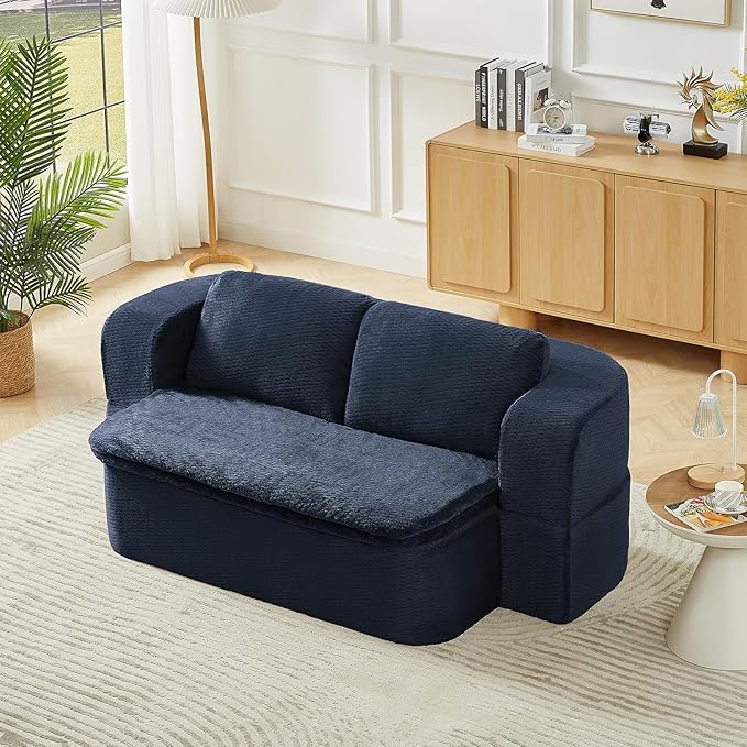 Convertible Folding Sofa Bed 75 Futon Floor Couch Modular Sleeper Loveseat Sectional Couches Boneless Cloud Plush Fluffy Fabric for Living Room Guest Room No Assembly Required Blue