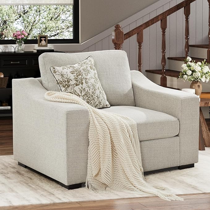 ABCASA 47 W Oversized Accent Chair Set of 2 Comfy Upholstered Sofa Chair with Large Seat and Wide Armrest Pet-Friendly Modern Lounge Armchair for Living Room/Apartment/Bedroom Soft Linen Oatmeal